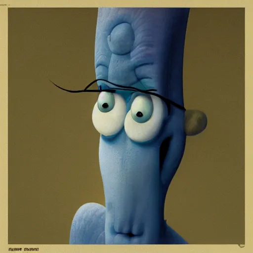 Prompt: hyper realistic squidward photograph, blue note album cover