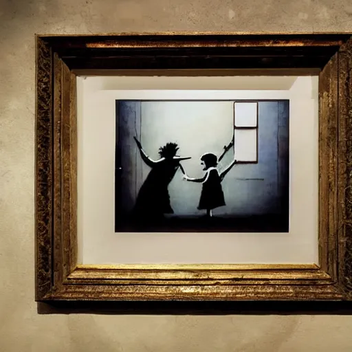 Image similar to A photograph of a Banksy painting