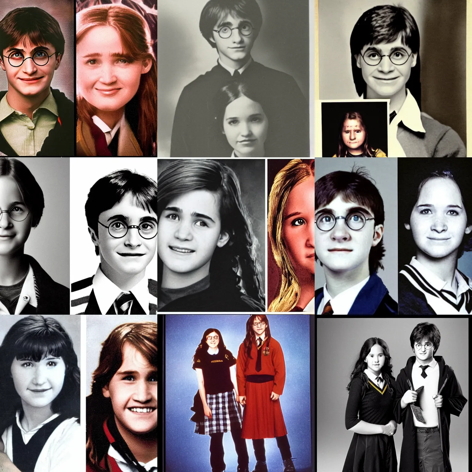 Prompt: high school yearbook photo of harry potter and katniss everdeen