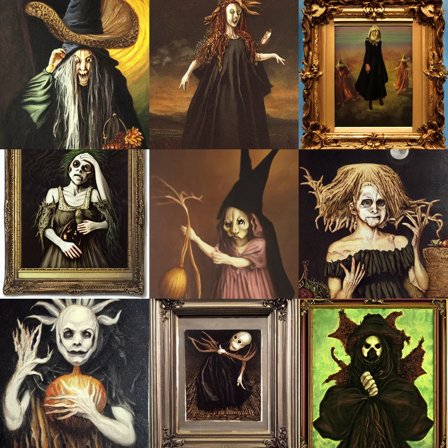 Prompt: onion witch, baroque painting, creepy