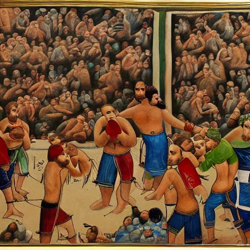 Image similar to persian painting of an MMA match