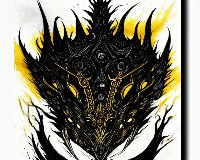 Prompt: draconic crown dripping black gold paint, stylized illustrated sketch by anato finnstark