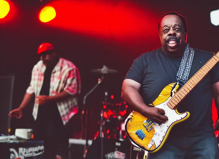 Prompt: photo still of reginald veljohnson on stage at vans warped tour!!!!!!!! at age 3 3 years old 3 3 years of age!!!!!!!! slappin bass guitar, 8 k, 8 5 mm f 1. 8, studio lighting, rim light, right side key light