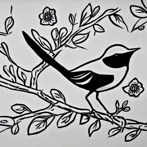 Prompt: once upon a time there were little birds that became black and white drawing