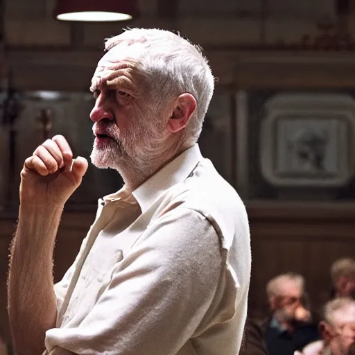 Image similar to Jeremy Corbyn as the King of Jam, epic, photorealistic, vast, incredible detail, sharp, movie still,