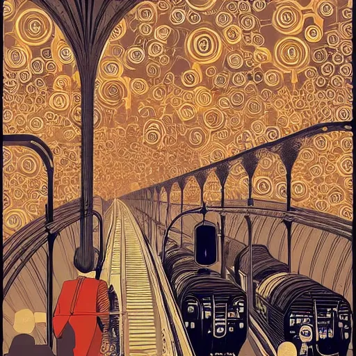 Prompt: parisian subway, illustration by victo ngai