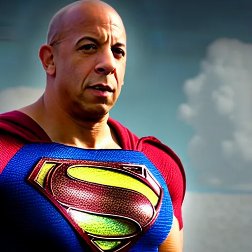 Prompt: Vin Diesel as Superman, film still from Man of Steel, detailed, 4k