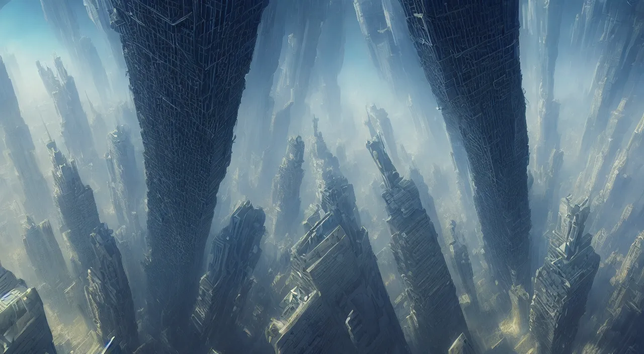 Prompt: a beautiful matte painting of floating skyscrapers in earthquake, weightlessness, reverse, the contra space war, monster, robot, army, the planet, by karol bak, beeple, eddie del rio, h. r. giger, 4 k, unreal engine, vray render, artstation