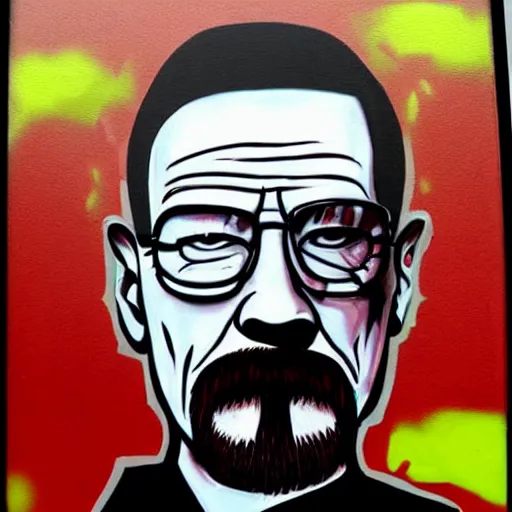 Image similar to a graffiti style painting of walter white.