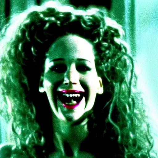 Prompt: jennifer lawrence as the bride of frankenstein, color photography, sharp detail, wicked smile, still from the movie van helsing