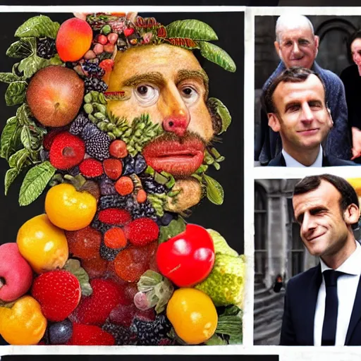 Prompt: emmanuel macron made of fruits, arcimboldo giuseppe