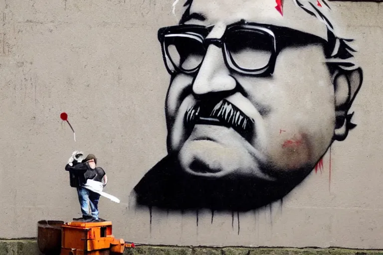 Prompt: gabe newell painted by banksy