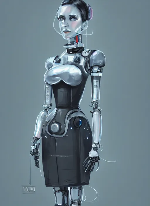 Prompt: a robot wearing a maid dress, female body, full body shot, highly detailed, digital painting, artstation, concept art, smooth, sharp focus, illustration