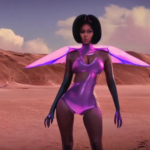 Image similar to nicki minaj goes to the beach on an alien planet, ultra realistic, futuristic, 8 k resolution