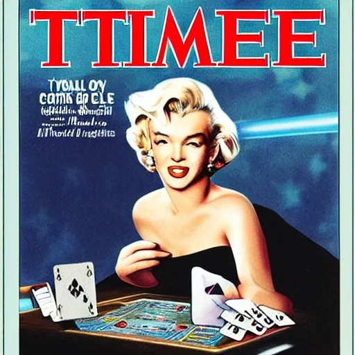 Prompt: time magazine cover photo of marilyn monroe and jfk playing yu - gi - oh with dual disks