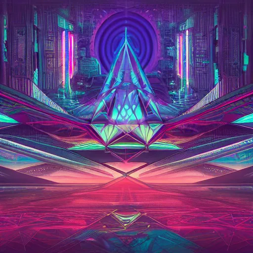 Image similar to matte painting of the sacred geometry of cyberpunk, brilliant colors, extremely detailed, very very detailed, in the style of alena aenami by Alex grey, HD, 4k, 8k