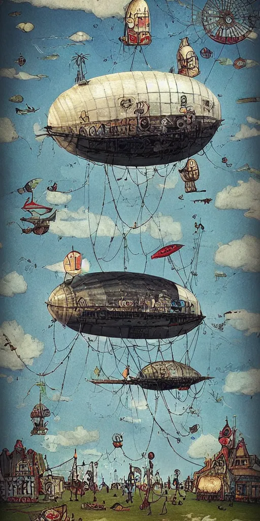 Image similar to a vintage living airship by alexander jansson and where's waldo