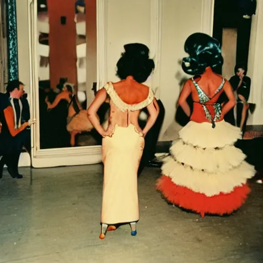 Prompt: Saul Leiter photograph of drag queens at a ball, 1980’s ballroom, Harlem, New York, competition 8k high definition