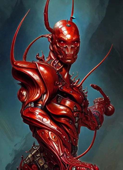 Image similar to portrait of aggressive ant humanoid, d & d, muscular! red, fantasy, intricate, elegant, highly detailed, digital painting, artstation, concept art, smooth, sharp focus, illustration, art by artgerm and greg rutkowski and alphonse mucha