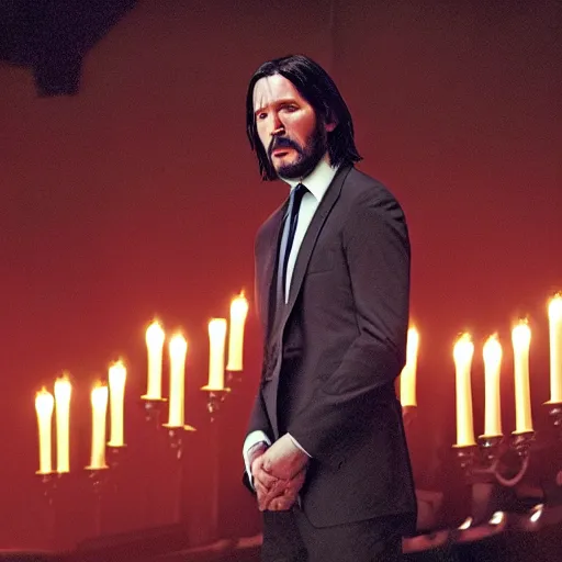 Image similar to cinematic still of John Wick performing in a modern worship concert in John Wick (2009). modern worship singing. dynamic lighting. shallow depth of field, cinematic