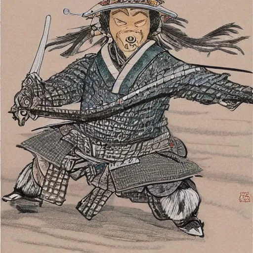 Image similar to mr toad as a samurai master. toad dressed as samurai. concept art by james gurney and mœbius.