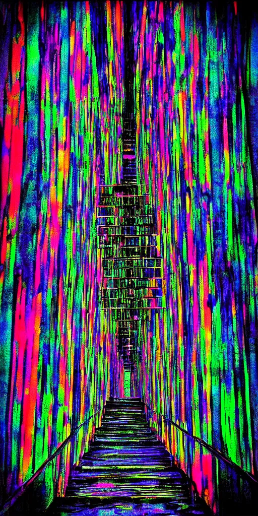 Prompt: jacob's ladder artistic rendition saturated colors deep blacks