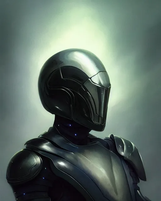 Image similar to character concept of iridescent sinewy smooth toned muscular male sleek glossy indigo black pearlescent scifi armor with continuous smooth black featureless helmet, by greg rutkowski, mark brookes, jim burns, tom bagshaw, magali villeneuve, trending on artstation