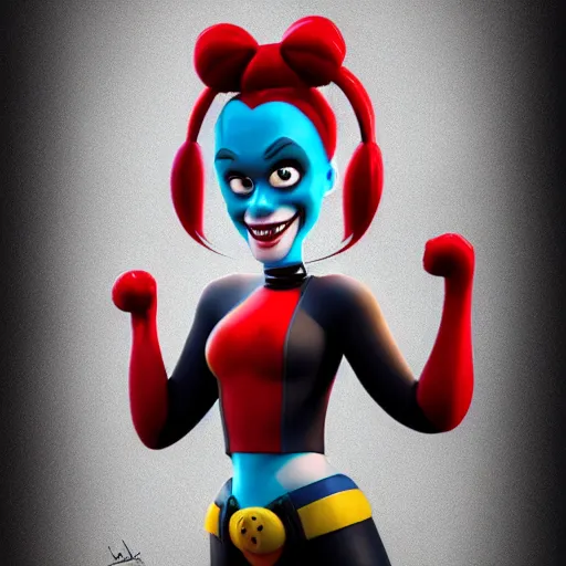 Prompt: Portrait of Harley Quinn by Pixar Studios, 3D