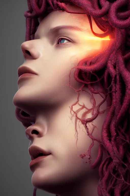 Image similar to head portrait of Medusa, Lilith, portrait, photo-realistic, hyper-realism, octane render, dramatic lightning, cinematic, by Nikolaos Gyzis,