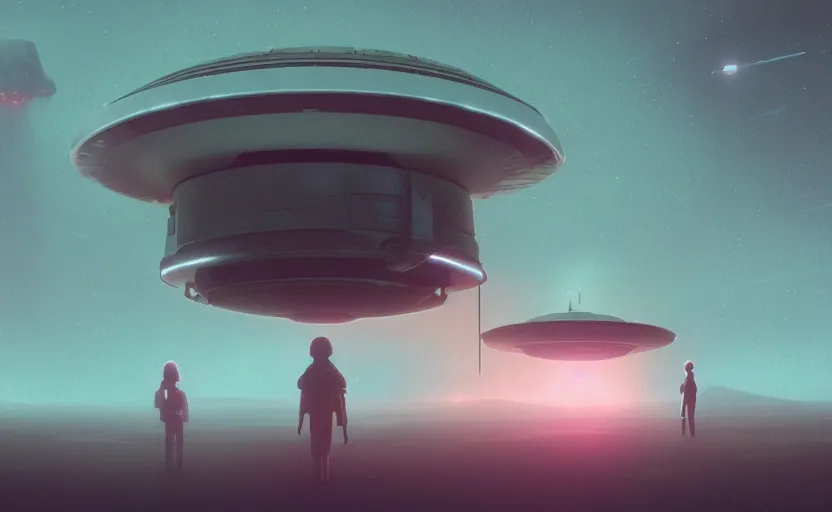 Prompt: Eerie and unsettling UFO, rendered by Beeple, Makoto Shinkai, syd meade, simon stålenhag, starwars, synthwave style, environment concept, digital art, unreal engine, WLOP, trending on artstation, 4K UHD image, octane render,