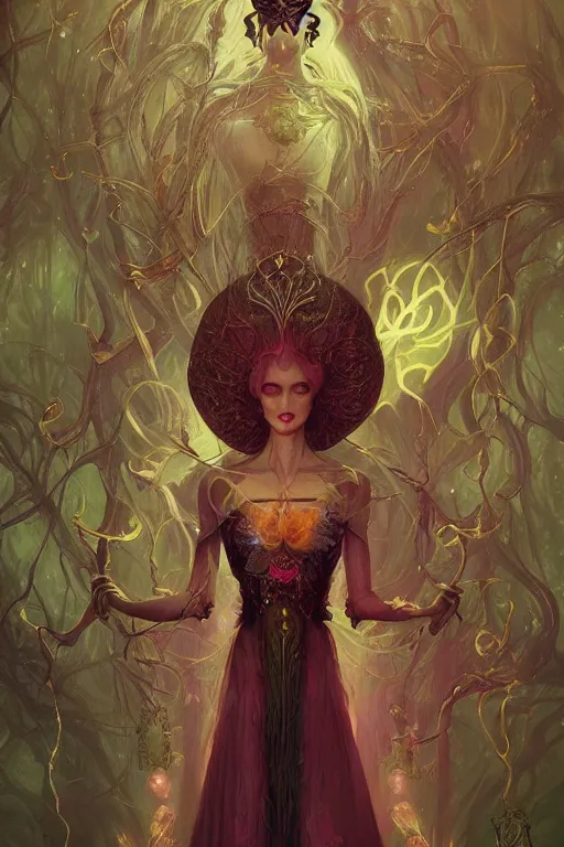 Image similar to jeweled crown, other worldly, fairy necromancer court, bones, art nouveau, by anato finnstark, tom bagshaw, brom