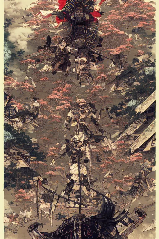 Image similar to hyper detailed illustration of samurai warfare by Yoshitaka Amano, Victo Ngai, Kev Walker, Ross Tran