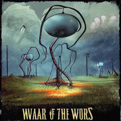 Prompt: war of the worlds, in the style of ghibli and mark ryden