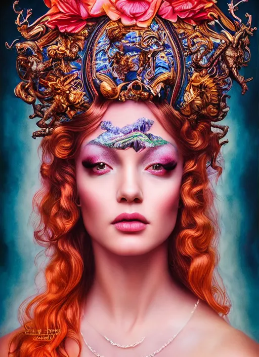Prompt: photo of a gorgeous young woman in the style of David la chapelle , realistic, sharp focus, 8k high definition, medium format film photography, photo realistic, insanely detailed, intricate, elegant, art by David kostic and stanley lau and artgerm