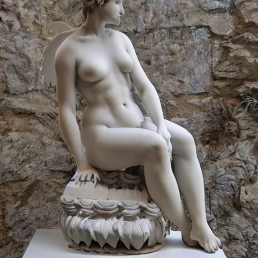 Image similar to full body sculpture of aphrodite with wings hyperrealistic style made by michelangelo