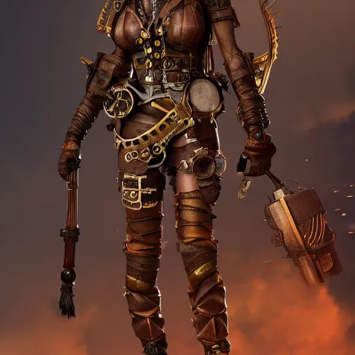 Image similar to full body photo of a steampunk amazon warrior, highly detailed, 4k, HDR, award-winning, artstation, octane render