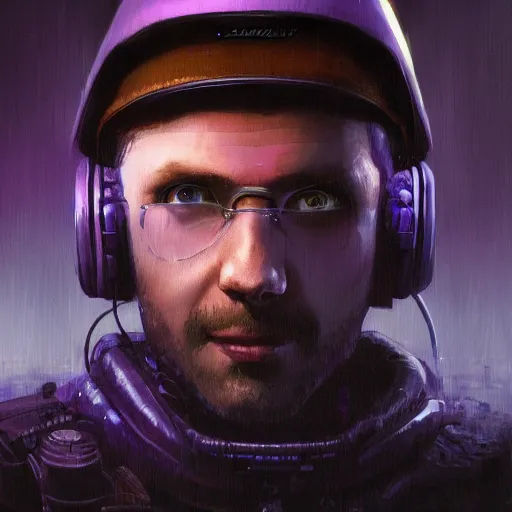 Prompt: self portrait of an Atari 2600 with purple and black body armor, digital art, realistic, ultradetailed, concept art, art by greg rutkowski and thomas kinkade, trending on artstation, devianart, cgsociety