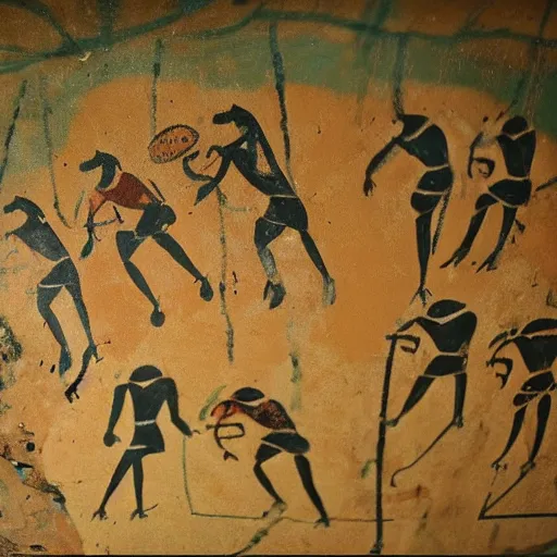 Image similar to ancient cave painting of a rugby match between england and ireland