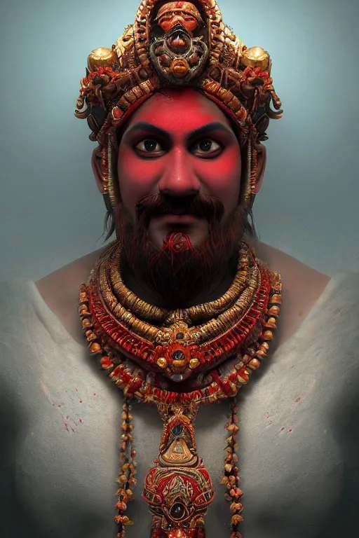Image similar to portrait of hindu blood god, hindu concept art, cgsociety, octane render, trending on artstation, artstationHD, artstationHQ, unreal engine, 4k, 8k