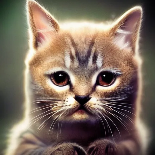 Prompt: photo of a kitty looking like fantasy characters with cute faces live in its habitat, trending on artstation