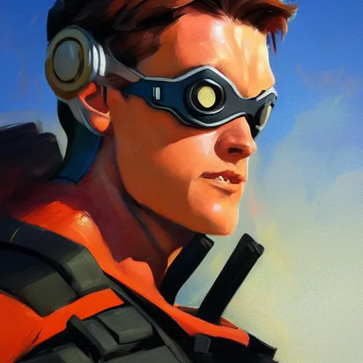 Image similar to greg manchess portrait painting of scott summers aka cyclops as overwatch character, medium shot, asymmetrical, profile picture, organic painting, sunny day, matte painting, bold shapes, hard edges, street art, trending on artstation, by huang guangjian and gil elvgren and sachin teng