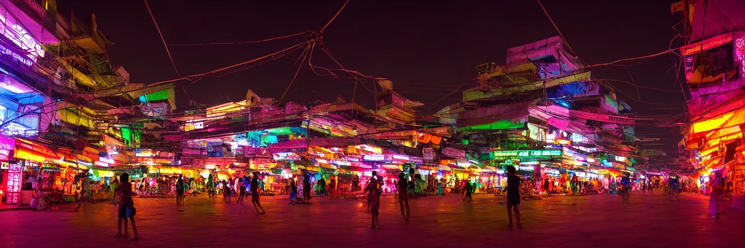 Image similar to Cyberpunk town square, futuristic Phnom-Penh Cambodia, neon lighting