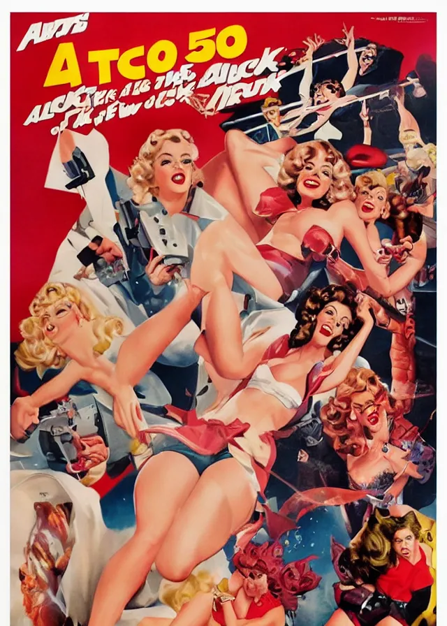 Image similar to a new attack of the 5 0 ft woman movie poster print, pin up, collage, canvas art print