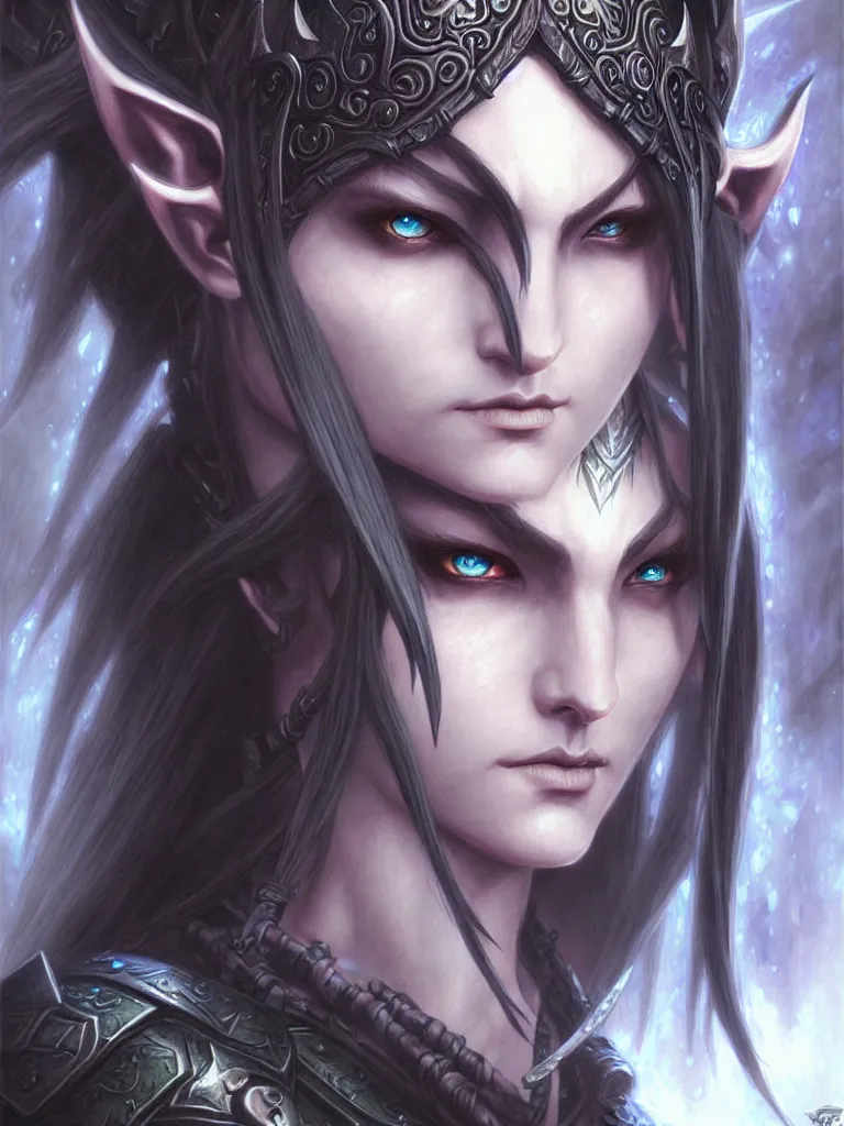 Prompt: World of Warcraft dark elvish character portrait drawn by Katsuhiro Otomo, photorealistic style, intricate detailed oil painting, detailed illustration, oil painting, painterly feeling, centric composition singular character