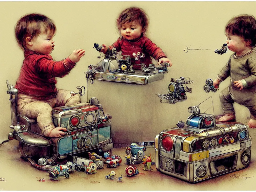 Image similar to toddler ( ( ( ( ( 1 9 2 0 retro future living room. muted colors. toys laying around ) ) ) ) ) by jean baptiste monge, chrome red, chrome silver