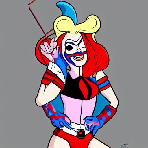 Image similar to Lady Gaga as Harley Quinn, 1990s Disney, cel shading