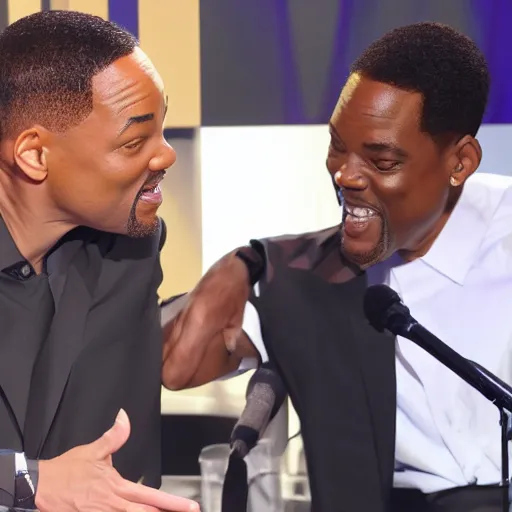 Prompt: 3 d printed will smith smacking chris rock