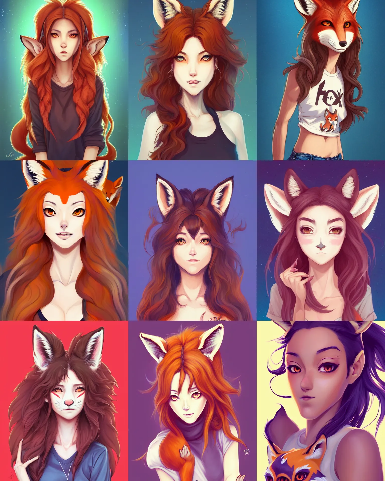 Prompt: fullbody portrait of wild half - fox woman with fox nose and ears, wearing summer jeans shorts and tshirt, anime art, concept art, detailed attractive face with fox nose, symmetrical, trending on pixiv, by lois van baarle by sung choi by john kirby artgerm style pascal blanche and magali villeneuve