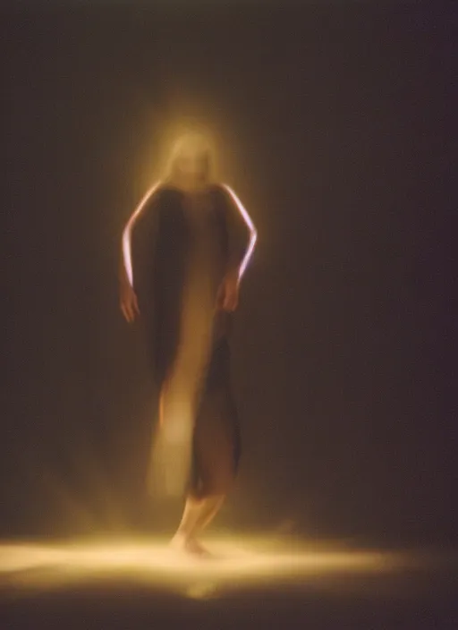 Image similar to symmetrical females ascending astral projection, lovely glowing aura, motion blur, long exposure, film grain, cinematic lighting, experimental film, shot on 1 6 mm