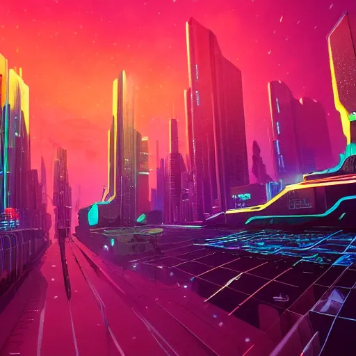 Image similar to Futuristic cityscape on a on a bioluminescent world